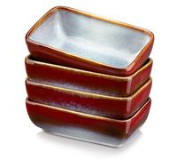 VANCASSO Stren Set di piatti rettangolari rossi da 4.5 pollici Set di piatti rettangolari in ceramica dall'aspetto Vintage con smalto per insalata/frutta/Snack/torta