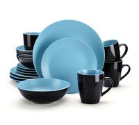 VANCASSO vivace Set di stoviglie da 16/32/48 pezzi in gres nero opaco e blu con piatto da pranzo, piatto da Dessert, ciotola, Set di tazze