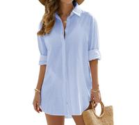 Vancavoo Copricostume Donna Mare Camicia Lunga Estiva Cotone Camicetta Scollo a V Copri Costume da Spiaggia Sciolti Casual Bikini Cover Up