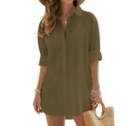 Vancavoo Copricostume Donna Mare Camicia Lunga Estiva Cotone Camicetta Scollo a V Copri Costume da Spiaggia Sciolti Casual Bikini Cover Up