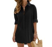 Vancavoo Copricostume Donna Mare Camicia Lunga Estiva Cotone Camicetta Scollo a V Copri Costume da Spiaggia Sciolti Casual Bikini Cover Up,Nero,M