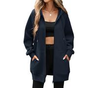 Vancavoo Felpa Donna con Zip e Cappuccio Giacca Primaverile Cotone Cappotto Invernale Manica Lunga Cardigan Autunno Invernali Sweatshirt Eleganti Pullover Hoodie Outwear,Blu Navy,L