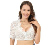 Vancavoo Maglietta Trasparente Donna Camicia Pizzo Camicetta Dirndl Bianca Tops Blusa Elegante Sexy Clubwear Bavarese Tradizionale Oktoberfest,Bianco,M