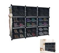 VANCHEMO Scarpiera fai da te, scarpiera con chiusura magnetica, in plastica, per armadio, corridoio, camera da letto, ingresso, colore nero trasparente (3 colonne x 6 strati)