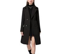 Vanchenl Donna Inverno Misto Lana Cappotto Intrecciato Collare Doppia Fila Revers Medio Giacca Lunga Outwear, Nero , S
