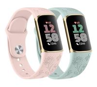 Vancle 2 PACK Braccialetti per Fitbit Charge 6 Braccialetto/Fitbit Charge 5 Cinturino per Uomo Donna Silicone Braccialetti Silicone Fiore Inciso Cinturino di Ricambio Regolabile Sport