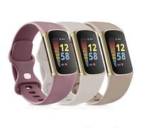 Vancle 3 cinturini per Fitbit Charge 5, da donna, in silicone, per sport, in morbido silicone, per Fitbit Charge 5S, Starlight/tè al latte, viola)