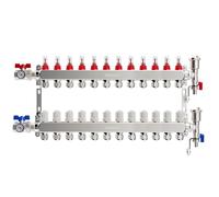 VANCOCO 12 Circuiti Collettore Riscaldamento a Pavimento, Eurokonus 16×2 mm, Valvole a Sfera Compatte 1", Portata 5 L/min, Kit Sfiato Veloce | Distributore con cono europeo 16 × 2 mm, valvole a sfera compatte da 1", misuratore di flusso 5 l/min e set di sfiato rapido
