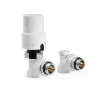 VANCOCO Kit Termostatico a Squadra Completo 1/2" con Valvola Detentore ad Angolo, Raccordo con Guarnizione per Termosifoni, Valvola Termostatica Radiatore Tutto Bianco con Blocco e Posizione Anti-Gelo