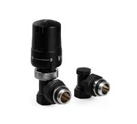 VANCOCO Kit Termostatico a Squadra Completo 1/2" con Valvola Detentore ad Angolo, Raccordo con Guarnizione G1/2 per Termosifoni, Valvola Termostatica Radiatore Nero con Blocco e Posizione Anti-Gelo