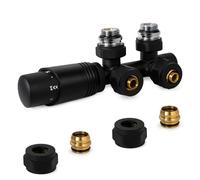 VANCOCO Multiblock con termostato per radiatori 50 mm, distanza mozzo, blocco rubinetto, set di rubinetti per valvole a forma di passaggio angolare con cono europeo, per tubi in plastica Ø 16 × 2 mm e