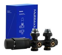 VANCOCO Nero Opaco Valvola Radiatore Angolare H, Attacco Centrale 50mm Universale con Testa Termostatica