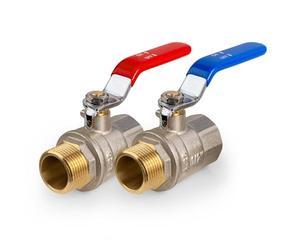 VANCOCO Valvola a sfera 1/2 pollici, AG-IG, set da 2 pezzi, rubinetti in ottone, leva blu e rosso, PN-40, resistente all'acqua potabile, conforme agli standard ACS, per acqua, gas, sanitari