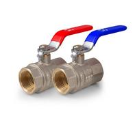 VANCOCO Valvola a sfera 1/2 pollici IG-IG Set di 2 rubinetti in ottone, leva blu e rosso, PN-40, resistente all'acqua potabile, conforme agli standard ACS, per acqua, gas, sanitari