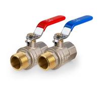VANCOCO Valvola a sfera 3/4 pollici, AG-IG, set da 2 pezzi, rubinetti in ottone, leva blu e rosso, PN-40, conforme agli standard ACS, per acqua, gas, sanitari