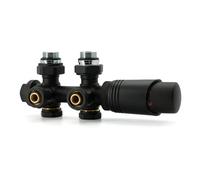Vancoco Valvola Radiatore Angolare Valvole per Radiatori con Blocco H Connessioni Centrali da 50 mm Universale Valvola Radiatore Con Testa Termostatica Valvola per Termosifone Nero