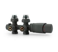 Vancoco Valvola Radiatore Angolare Valvole per Radiatori con Blocco H Connessioni Centrali da 50 mm Universale Valvola Radiatore Con Testa Termostatica Valvola per Termosifone Antracite