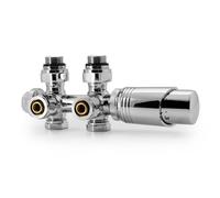 Vancoco Valvola Radiatore Angolare Valvole per Radiatori con Blocco H Connessioni Centrali da 50 mm Universale Valvola Radiatore Con Testa Termostatica Valvola per Termosifone Cromo