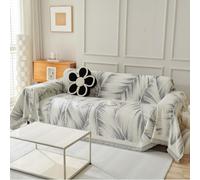 VanderHOME Copridivano 1-4 Posti, Telo e Foulard Copridivano con Motivo Botanico, Coperta Reversibile in Ciniglia 180x260cm - Grigio