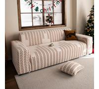 VanderHOME Copridivano 4 posti, Motivo Spiga Solido Telo Copridivano, Morbido e Traspirante, Jacquard in Poliestere Antiscivolo, Protezione per Cani e Animali Domestici (4 Seduta, Marrone chiaro)