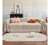 VanderHOME Copridivano Asciugamano da divano Decorativo Universale Tutte le stagioni Tessuta Nappe Cuscino divano Astratto Geometria Linea Multifunzione Morbido Coperte Divano 180 * 150cm Beige