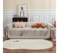 VanderHOME Copridivano Asciugamano da divano Decorativo Universale Tutte le stagioni Tessuta Nappe Cuscino divano Astratto Geometria Linea Multifunzione Morbido Coperte Divano 180 * 260cm Beige