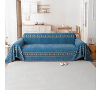 VanderHOME Copridivano Bohemian, Copridivano Universale Quattro Stagioni, Copritutto per Divano Arredamento per La Casa, Coperta per divano in Ciniglia con Frangia Delicata 180 * 400cm-Blu