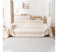 VanderHOME Copridivano Bohemian, Copridivano Universale Quattro Stagioni, Copritutto per Divano Arredamento per La Casa, Coperta per divano in Ciniglia con Frangia Delicata 180 * 340cm-Beige