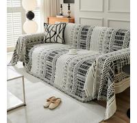 VanderHOME Copridivano con frange, in ciniglia, morbida, double face, per divano 2, 3, 4 posti, in ciniglia, per divano, divano, 180 x 340 cm, colore: nero