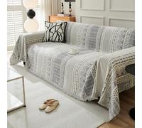 VanderHOME Copridivano con frange, in ciniglia, morbida, double face, per divano 2, 3, 4 posti, in ciniglia, per divano, 180 x 260 cm, colore: grigio