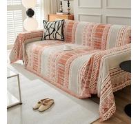 VanderHOME Copridivano con frange, in ciniglia, morbida, double face, per divano 2, 3, 4 posti, in ciniglia, per divano, divano, 180 x 340 cm, arancione