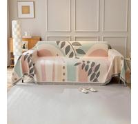 VanderHOME Copridivano, Copridivano multifunzionale per tutte le stagioni, Coperta per divano in Ciniglia con Frangia Delicata 180 * 280cm- Foglie estive