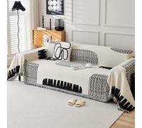 VanderHOME Copridivano, Copridivano Universale Quattro Stagioni, Copritutto per Divano Arredamento per La Casa, Coperta per divano in Ciniglia con Frangia Delicata 180 * 380cm-Nero