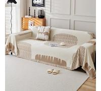 VanderHOME Copridivano, Copridivano Universale Quattro Stagioni, Copritutto per Divano Arredamento per La Casa, Coperta per divano in Ciniglia con Frangia Delicata 180 * 200cm-Curry