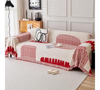 VanderHOME Copridivano, Copridivano Universale Quattro Stagioni, Copritutto per Divano Arredamento per La Casa, Coperta per divano in Ciniglia con Frangia Delicata 180 * 420cm-Rosso