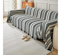 VanderHOME Copridivano elasticizzato a 2 3 4 posti, Coperta per divano resistente alle macchie, Coperta per divano per tutte le stagioni con frangia delicata 180 * 340cm-Nero