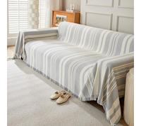 VanderHOME Copridivano elasticizzato a 2 3 4 posti, Coperta per divano resistente alle macchie, Coperta per divano per tutte le stagioni con frangia delicata 180 * 340cm-Grigio chiaro