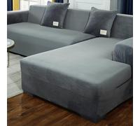 VanderHOME Copridivano Elasticizzato, Copridivano Universale con Penisola per Divani in Poliestere a Forma di L, Copri Divano, Lavabile (Grigio chiaro)