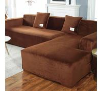 VanderHOME Copridivano Elasticizzato, Copridivano Universale con Penisola per Divani in Poliestere a Forma di L, Copri Divano, Lavabile (3 Posti, Marrone caffè)