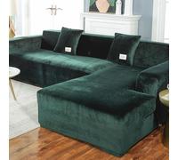 VanderHOME Copridivano Elasticizzato, Copridivano Universale con Penisola per Divani in Poliestere a Forma di L, Copri Divano, Lavabile (3 Posti, Verde scuro)