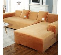 VanderHOME Copridivano Elasticizzato, Copridivano Universale con Penisola per Divani in Poliestere a Forma di L, Copri Divano, Lavabile (3 Posti, Giallo dorato)