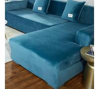 VanderHOME Copridivano Elasticizzato, Copridivano Universale con Penisola per Divani in Poliestere a Forma di L, Copri Divano, Lavabile (Blu)