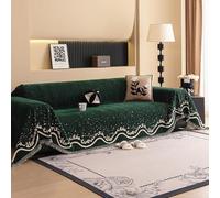 VanderHOME Copridivano in Ciniglia Con Nappe, Telo Copridivano Grande, Datto Agli Animali Domestici e Delicato Sulla Pelle, Per Divani a 1/2/3/4 Posti 180 * 360cm-Verde scuro