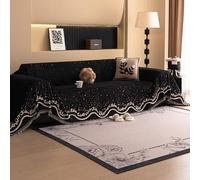 VanderHOME Copridivano in Ciniglia Con Nappe, Telo Copridivano Grande, Datto Agli Animali Domestici e Delicato Sulla Pelle, Per Divani a 1/2/3/4 Posti 180 * 380cm-Nero
