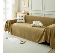 VanderHOME Copridivano in Ciniglia,Copri Divano 3 Posti,Telo Copridivano Universale，Copridivano Multifunzionale, Utilizzabile Come Coperta da Divano, Lenzuolo 230 * 300cm-Cachi