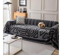 VanderHOME Copridivano in ciniglia, Foulard divano,Coperta Decorativa Multifunzionale, Teli Copridivano, Adatta per divano, Letto, Poltrona, per tutte le stagioni con frangia 180 * 380cm-Grigio scuro