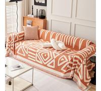 VanderHOME Copridivano in ciniglia, Foulard divano,Coperta Decorativa Multifunzionale, Teli Copridivano, Adatta per divano, Letto, Poltrona, per tutte le stagioni con frangia 180 * 130cm-Arancione
