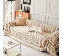 VanderHOME Copridivano in ciniglia, Foulard divano,Coperta Decorativa Multifunzionale, Teli Copridivano, Adatta per divano, Letto, Poltrona, per tutte le stagioni con frangia 180 * 180cm-Curry chiaro