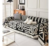 VanderHOME Copridivano in ciniglia, Foulard divano,Coperta Decorativa Multifunzionale, Teli Copridivano, Adatta per divano, Letto, Poltrona, per tutte le stagioni con frangia 180 * 90cm-Nero