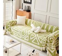 VanderHOME Copridivano in ciniglia, Foulard divano,Coperta Decorativa Multifunzionale, Teli Copridivano, Adatta per divano, Letto, Poltrona, per tutte le stagioni con frangia 180 * 150cm-Verde